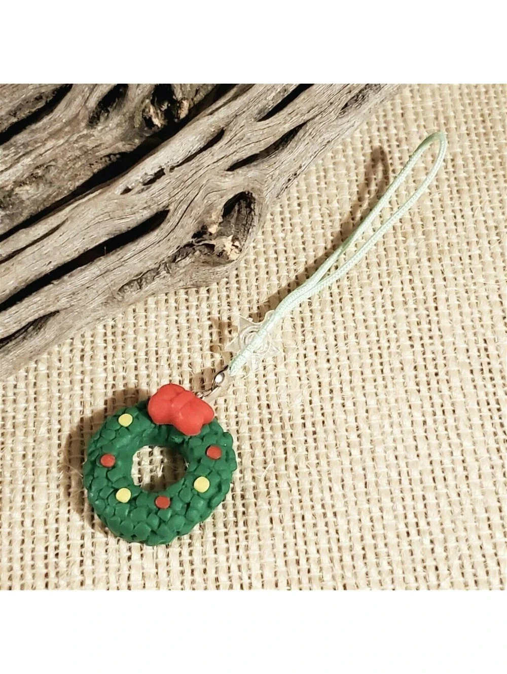 Handcrafted Fimo Clay Wreath with Ornaments Christmas Zipper Pull